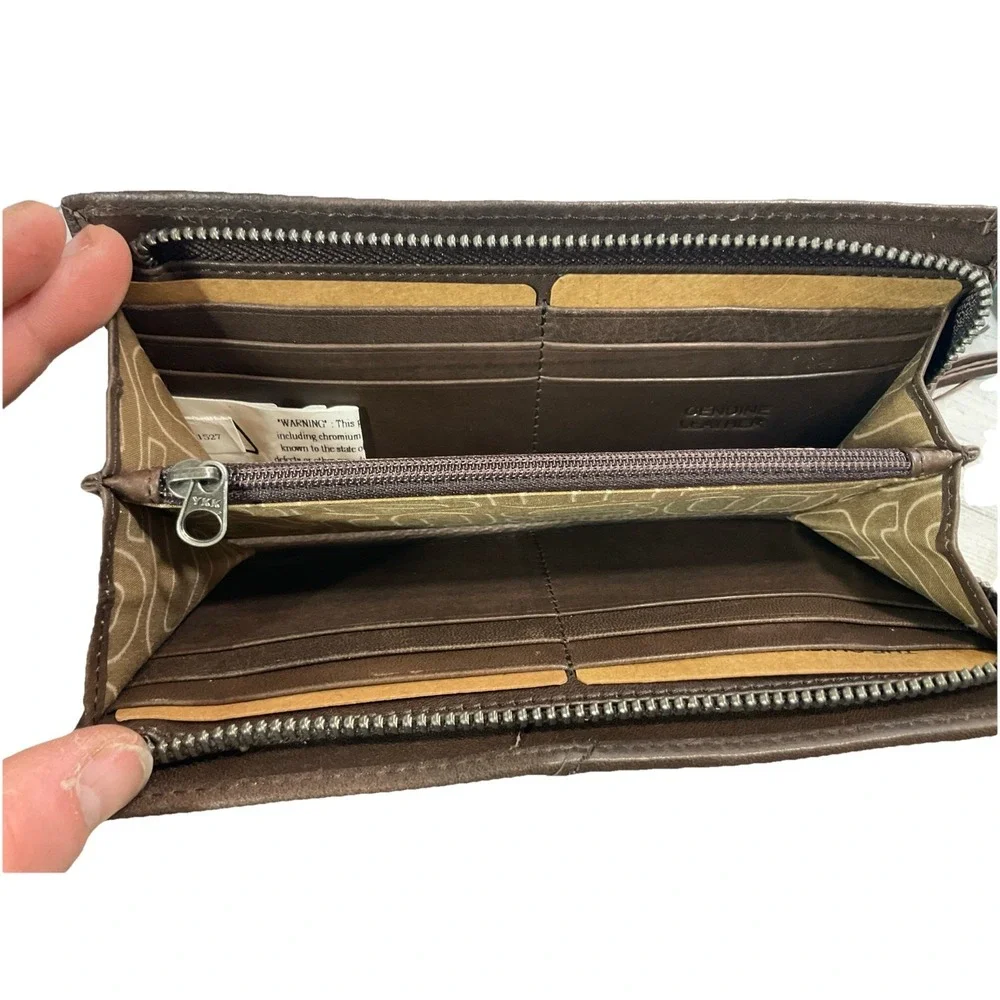SPIKES‎ AND SPARROW Women's Expandable Wallet BROWN LEATHER NEW